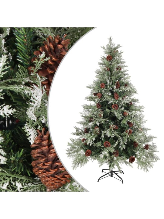 Kalėdų eglutė su kankorėžiais, žalia ir balta, 150cm, PVC/PE