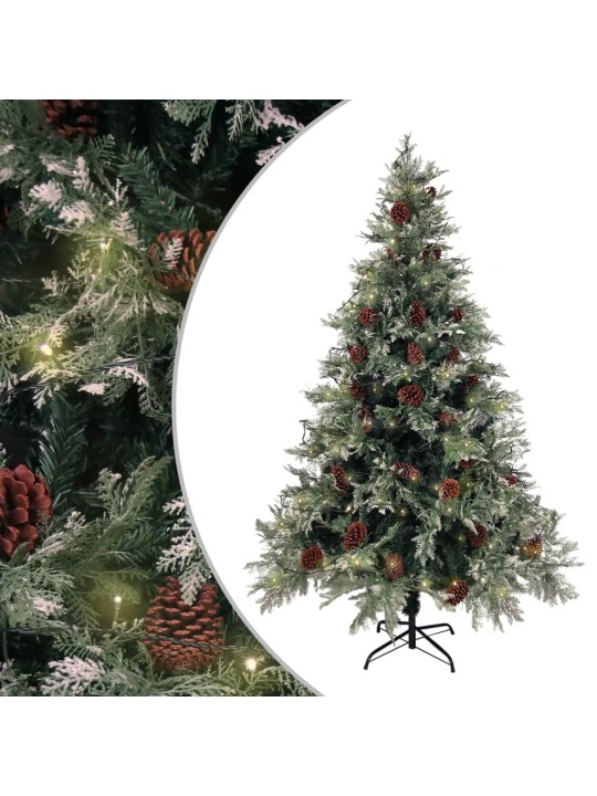 Kalėdų eglutė su kankorėžiais, žalia/balta, 120cm, PVC ir PE