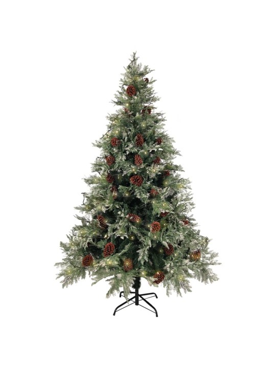 Kalėdų eglutė su kankorėžiais, žalia/balta, 120cm, PVC ir PE