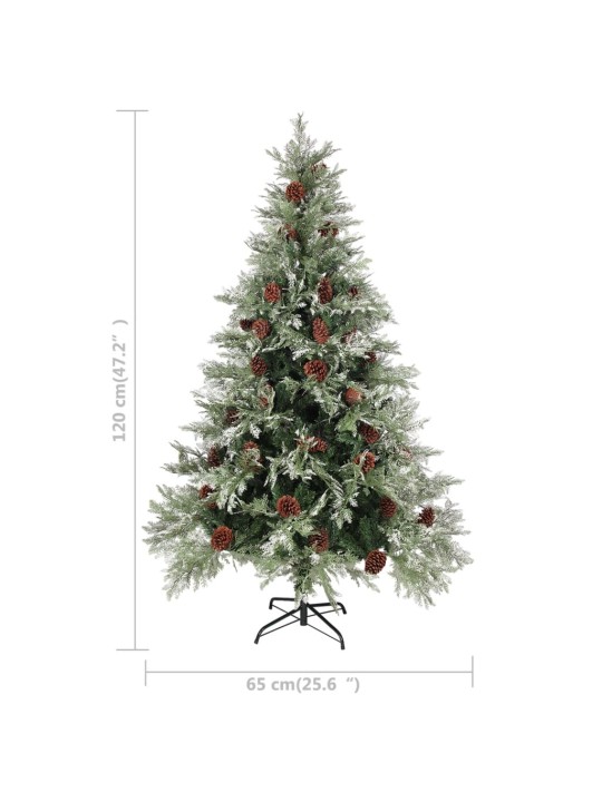 Kalėdų eglutė su kankorėžiais, žalia/balta, 120cm, PVC ir PE