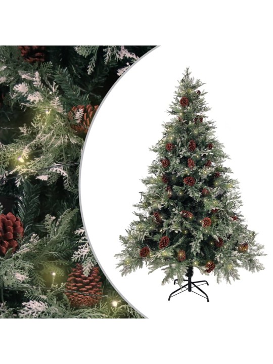 Kalėdų eglutė su kankorėžiais, žalia/balta, 150cm, PVC ir PE