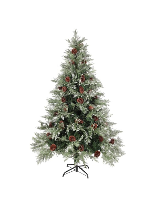 Kalėdų eglutė su kankorėžiais, žalia/balta, 150cm, PVC ir PE