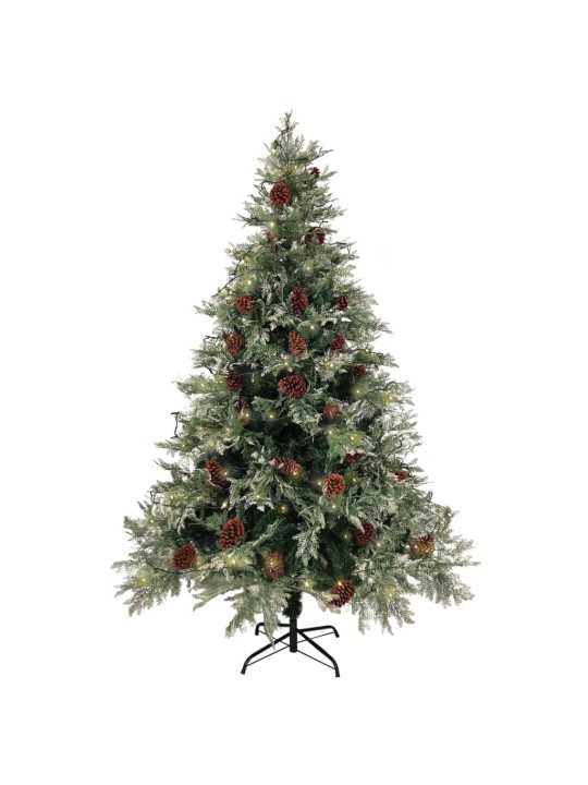 Kalėdų eglutė su kankorėžiais, žalia/balta, 150cm, PVC ir PE