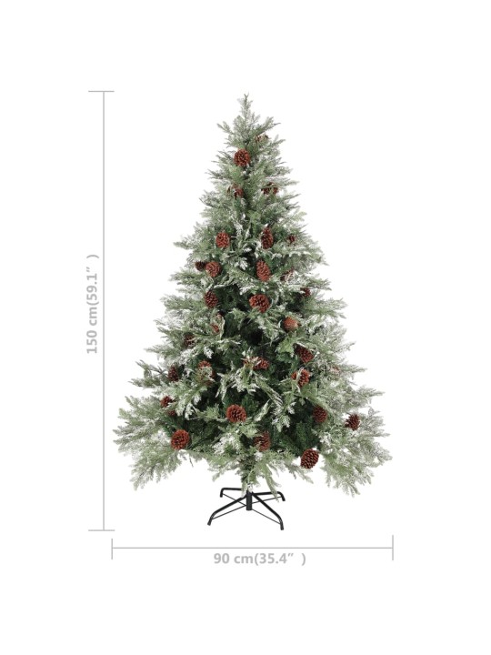Kalėdų eglutė su kankorėžiais, žalia/balta, 150cm, PVC ir PE