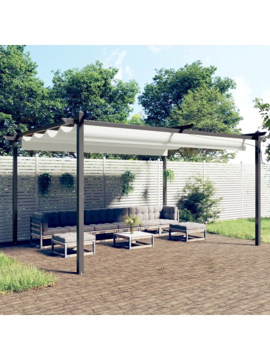 Sodo pavėsinė su įtraukiamu stogu, kreminės spalvos, 4x3m
