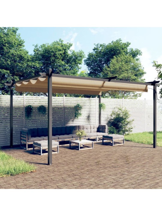 Sodo pavėsinė su įtraukiamu stogu, taupe spalvos, 4x3m