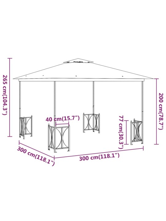 Pavėsinė su šoninėmis sienomis ir stogu, antracito, 3x3m