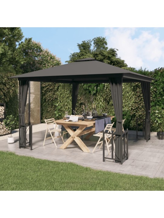 Pavėsinė su šoninėmis sienomis ir stogu, antracito, 3x3m