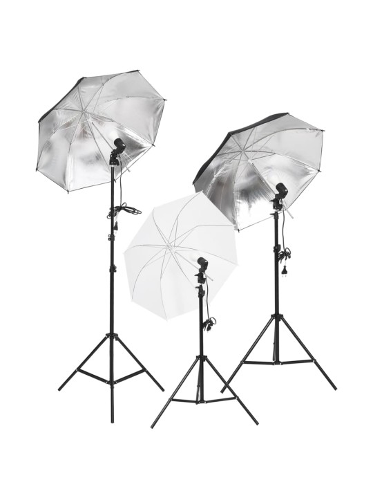 Fotostudijos rinkinys su šviestuvais, fonu ir reflektoriumi