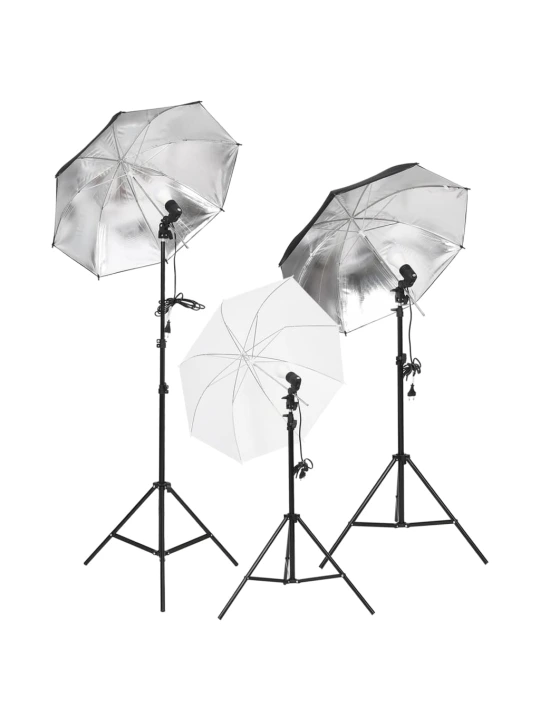 Fotostudijos rinkinys su šviestuvais, fonu ir reflektoriumi