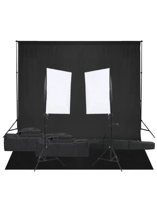 Fotostudijos rinkinys su apšvietimo rinkiniu ir fonu