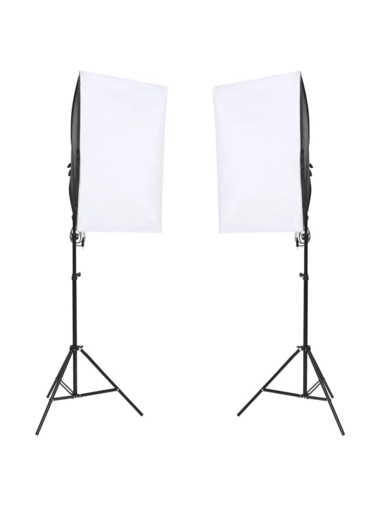 Fotostudijos rinkinys su apšvietimo rinkiniu ir fonu