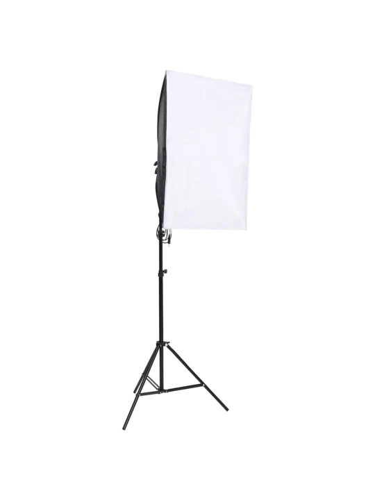 Fotostudijos rinkinys su apšvietimo rinkiniu ir fonu