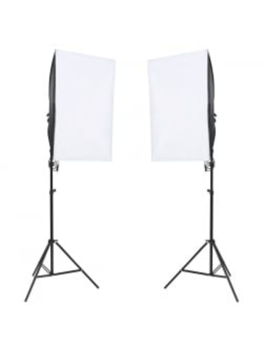 Fotostudijos rinkinys su šviestuvais, fonu ir reflektoriumi