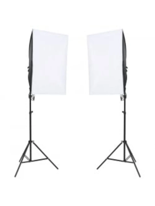 Fotostudijos rinkinys su šviestuvais, fonu ir reflektoriumi
