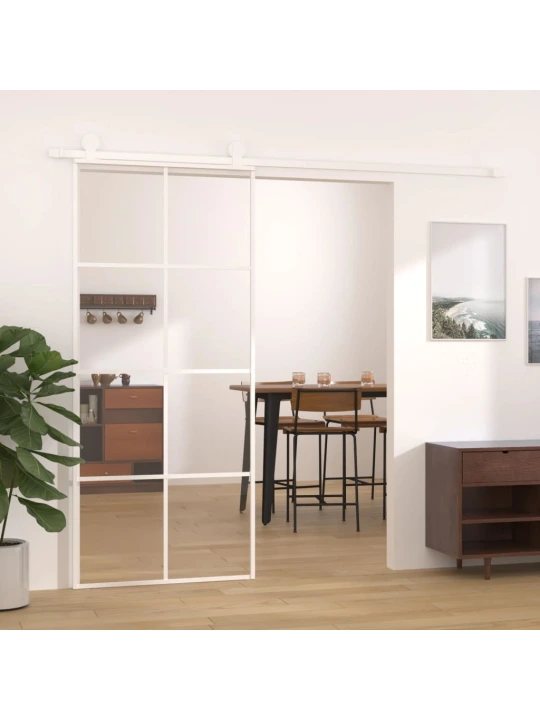Stumdomos durys, baltos, 90x205cm, ESG stiklas ir aliuminis
