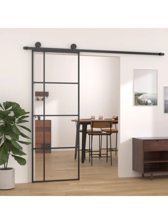 Stumdomos durys, juodos, 76x205cm, ESG stiklas ir aliuminis