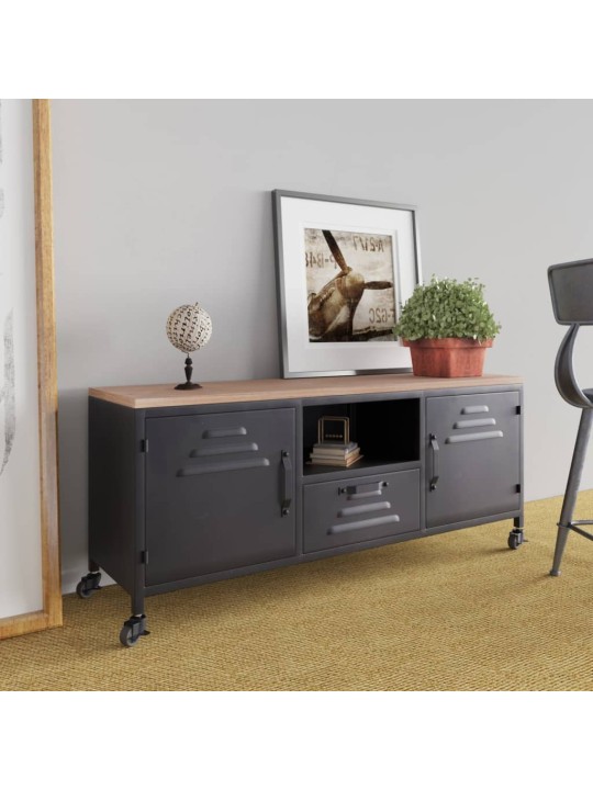 Televizoriaus spintelė, juoda, 110x30x43cm, geležis ir eglė