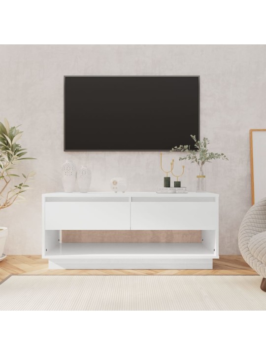 Televizoriaus spintelė, balta, 102x41x44cm, MDP, blizgi