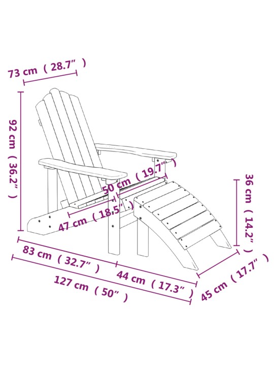 Sodo Adirondack kėdės su pakojomis, 2vnt., antracito, HDPE