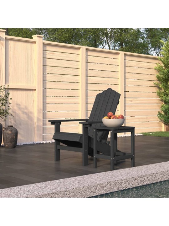 Sodo Adirondack kėdė su staliuku, antracito spalvos, HDPE