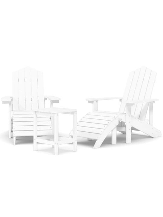 Sodo Adirondack kėdės su pakojomis ir staliuku, baltos, HDPE