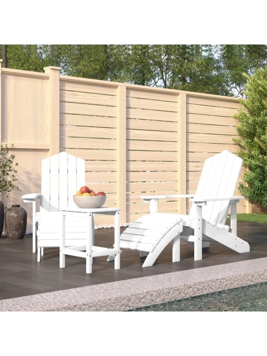 Sodo Adirondack kėdės su pakojomis ir staliuku, baltos, HDPE