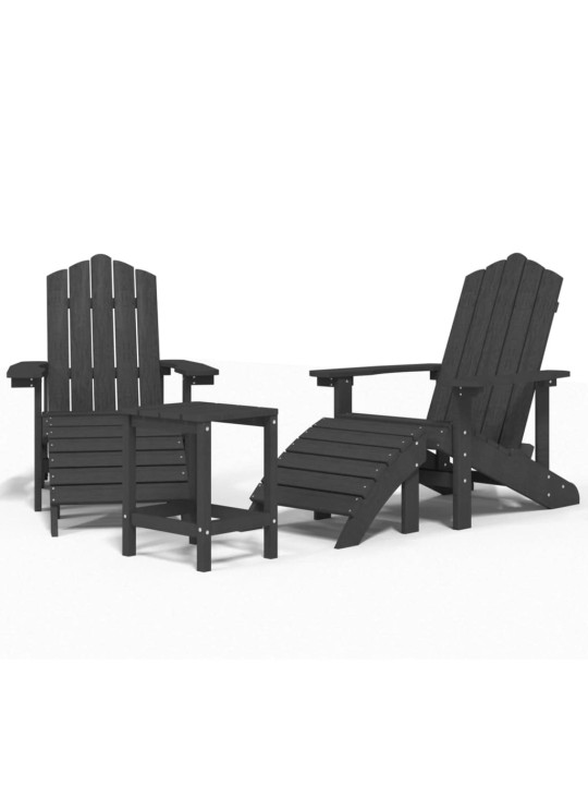 Sodo Adirondack kėdės su pakojomis ir staliuku, antracito, HDPE