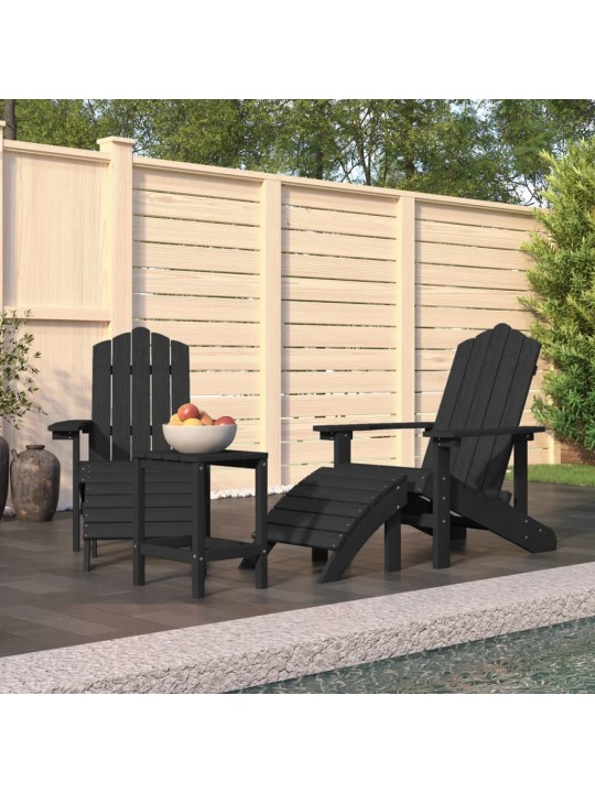 Sodo Adirondack kėdės su pakojomis ir staliuku, antracito, HDPE