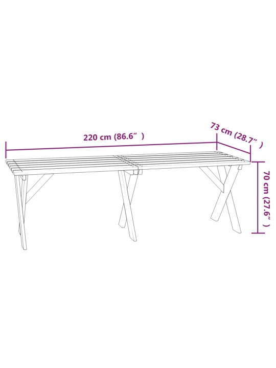 Sodo stalas, 220x73x70cm, impregnuota pušies mediena