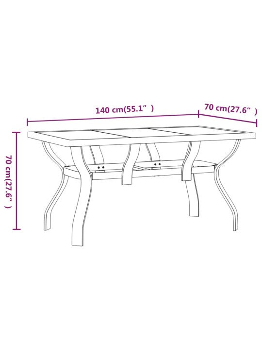 Sodo stalas, juodos spalvos, 140x70x70cm, plienas ir stiklas