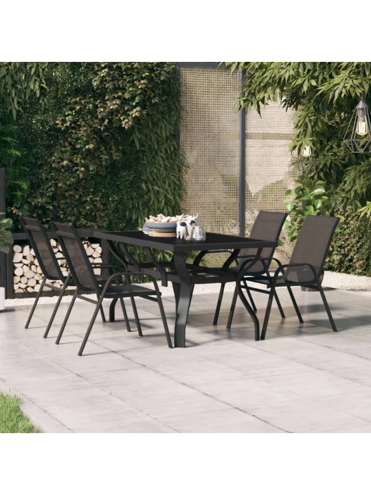 Sodo stalas, juodos spalvos, 140x70x70cm, plienas ir stiklas