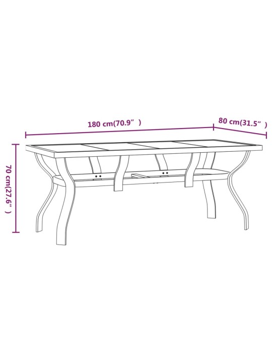 Sodo stalas, pilkas ir juodas, 180x80x70cm, plienas ir stiklas