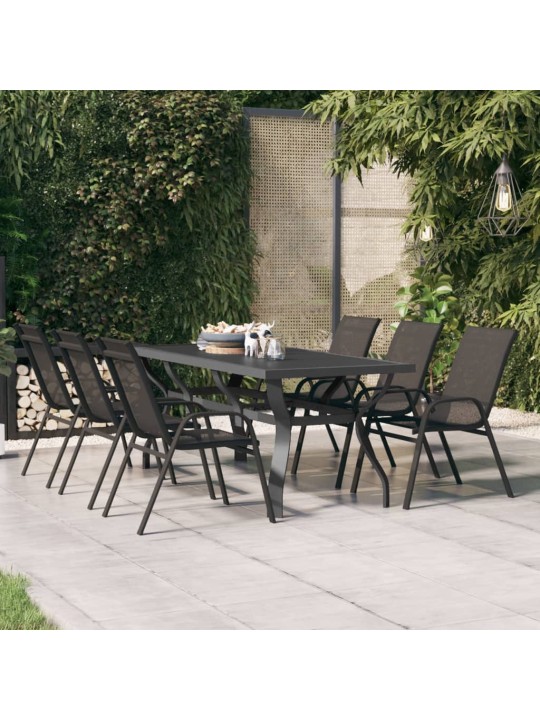Sodo stalas, pilkas ir juodas, 180x80x70cm, plienas ir stiklas