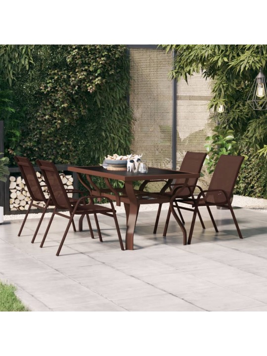Sodo stalas, rudas ir juodas, 140x70x70cm, plienas ir stiklas