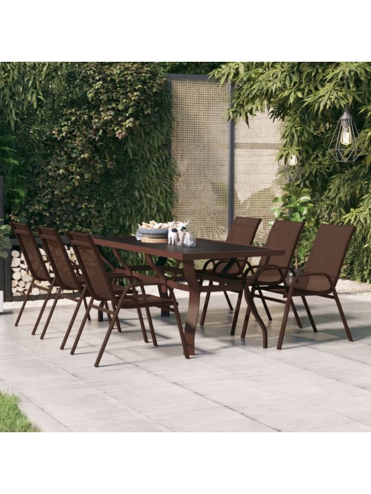 Sodo stalas, rudas ir juodas, 180x80x70cm, plienas ir stiklas