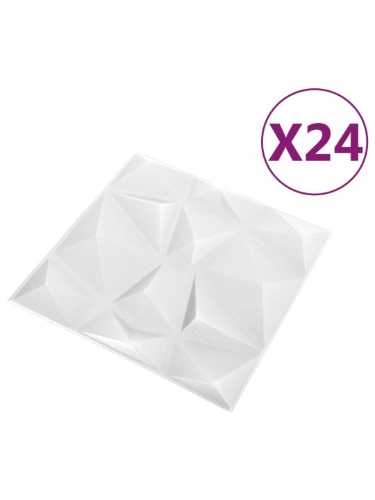3D sienų plokštės, 24vnt., deimantų baltos, 50x50cm, 6m²