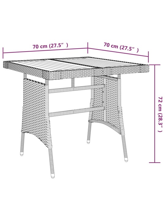 Sodo stalas, juodas, 70x70x72cm, poliratanas ir akacija