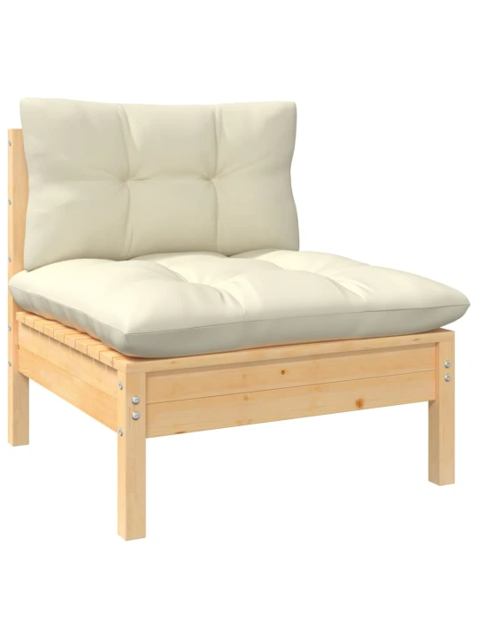 Dvivietė sodo sofa su kreminėmis pagalvėlėmis, pušies masyvas