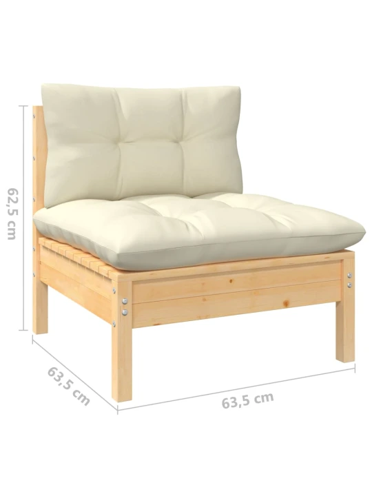 Dvivietė sodo sofa su kreminėmis pagalvėlėmis, pušies masyvas