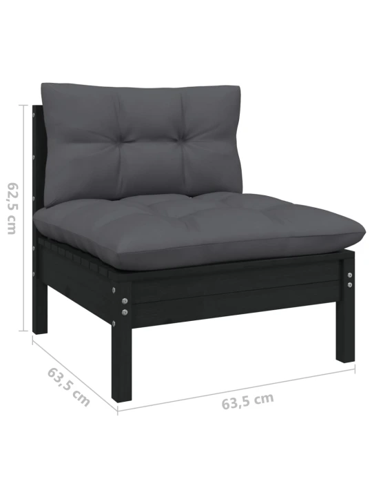 Dvivietė sodo sofa su antracito pagalvėlėmis, pušies masyvas