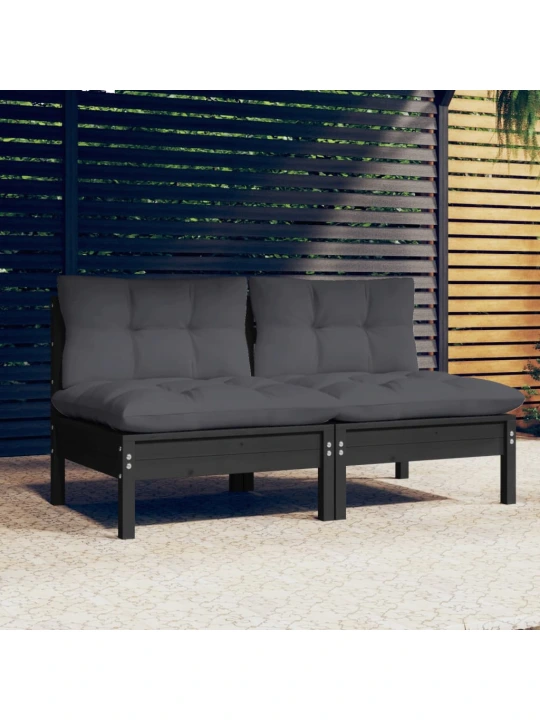 Dvivietė sodo sofa su antracito pagalvėlėmis, pušies masyvas