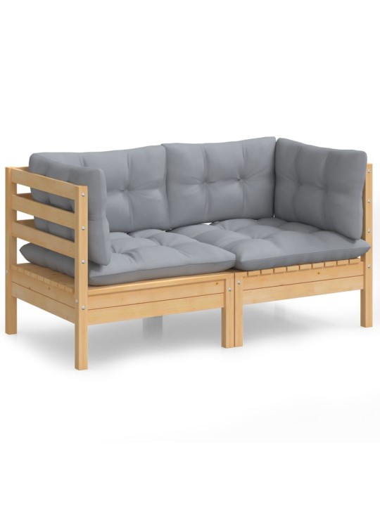 Dvivietė sodo sofa su pilkomis pagalvėlėmis, pušies masyvas