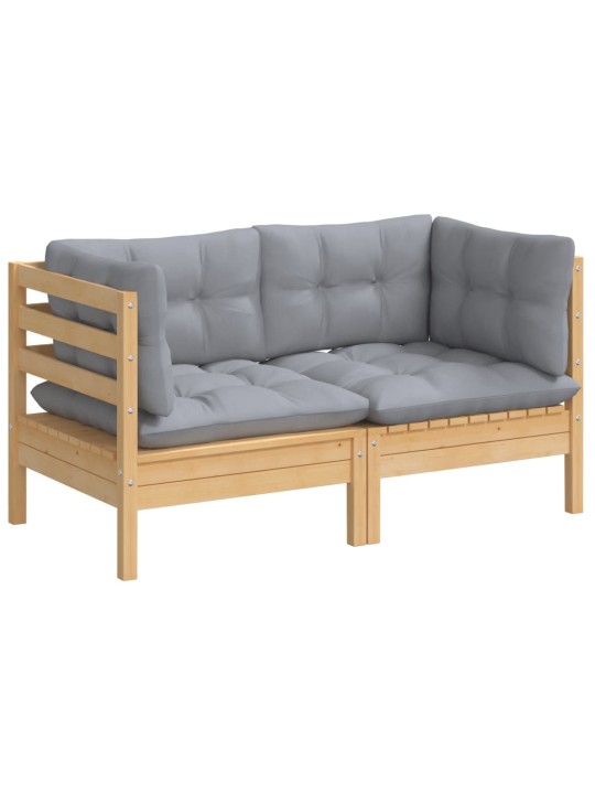 Dvivietė sodo sofa su pilkomis pagalvėlėmis, pušies masyvas