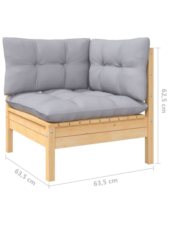 Dvivietė sodo sofa su pilkomis pagalvėlėmis, pušies masyvas
