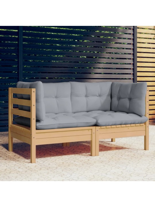 Dvivietė sodo sofa su pilkomis pagalvėlėmis, pušies masyvas
