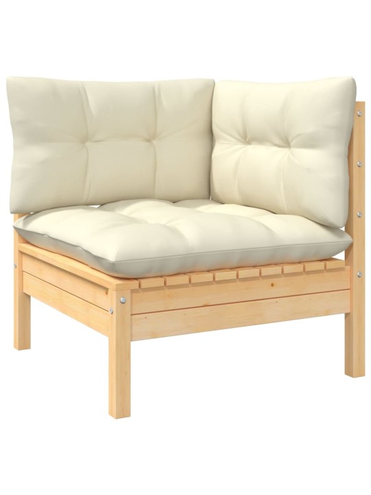 Dvivietė sodo sofa su kreminėmis pagalvėlėmis, pušies masyvas