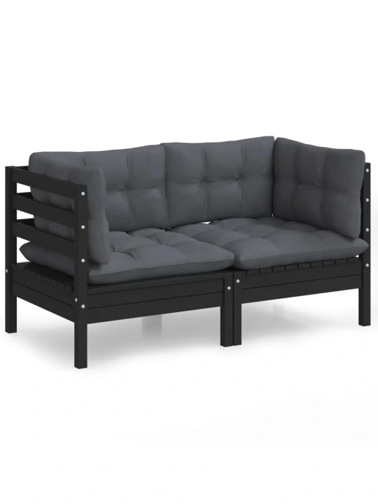 Dvivietė sodo sofa su antracito pagalvėlėmis, pušies masyvas