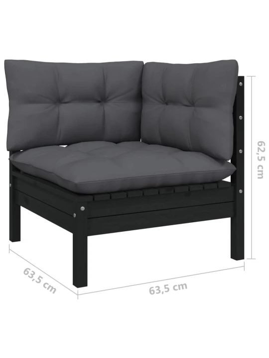 Dvivietė sodo sofa su antracito pagalvėlėmis, pušies masyvas