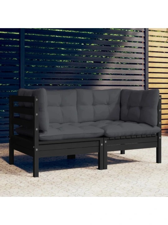 Dvivietė sodo sofa su antracito pagalvėlėmis, pušies masyvas